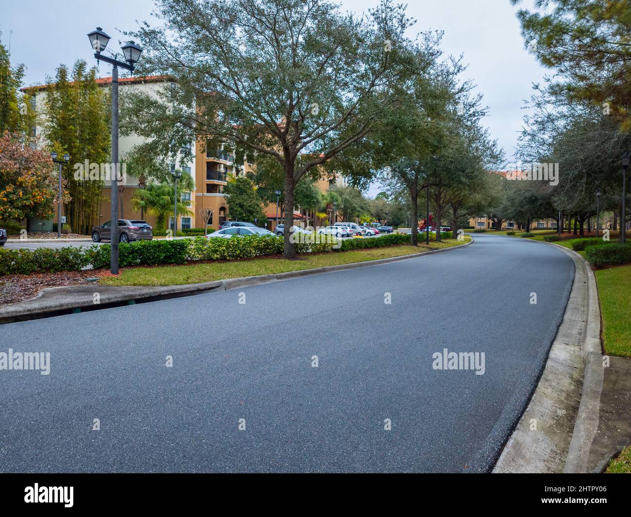 Kissimmee, Florida - February 6, 2022: Wide Street View of a Compound Building in Holiday Inn Resort. Stock Photo