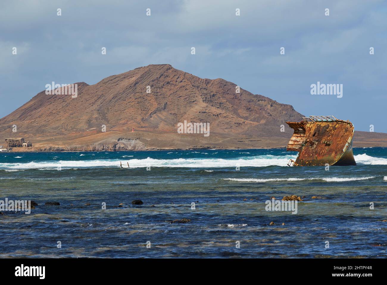 A shipwreck in Baia de Parda, on the east coast of Sal island, Cape Verde, west Africa. Stock Photo