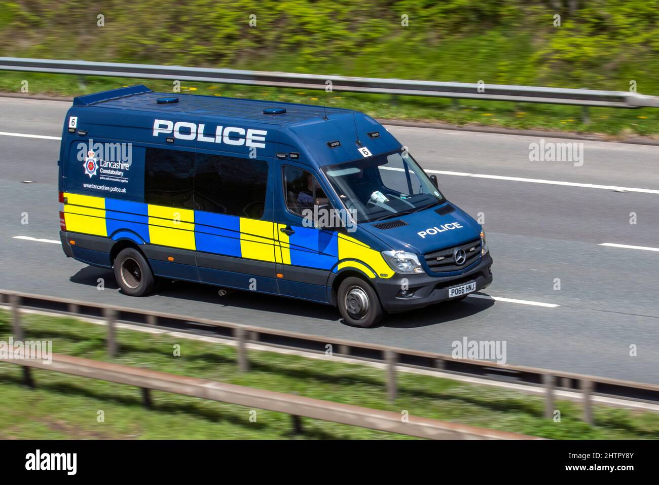 Lancashire Constabulary Police Mercedes Benz Sprinter 519 CDI C/C 2987cc van driving on the M61 motorway, UK Stock Photo