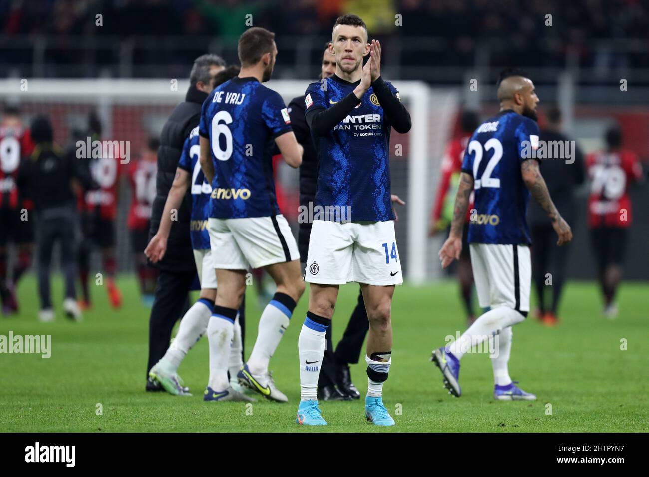 Milan, Italy. March 1, 2022, Ivan Perisic of Fc Internazionale  gestures during the Coppa Italia Semi Final 1st Leg match between AC Milan and FC Internazionale at Stadio Giuseppe Meazza on March 1, 2022 in Milan, Italy. Credit: Marco Canoniero/Alamy Live News Stock Photo