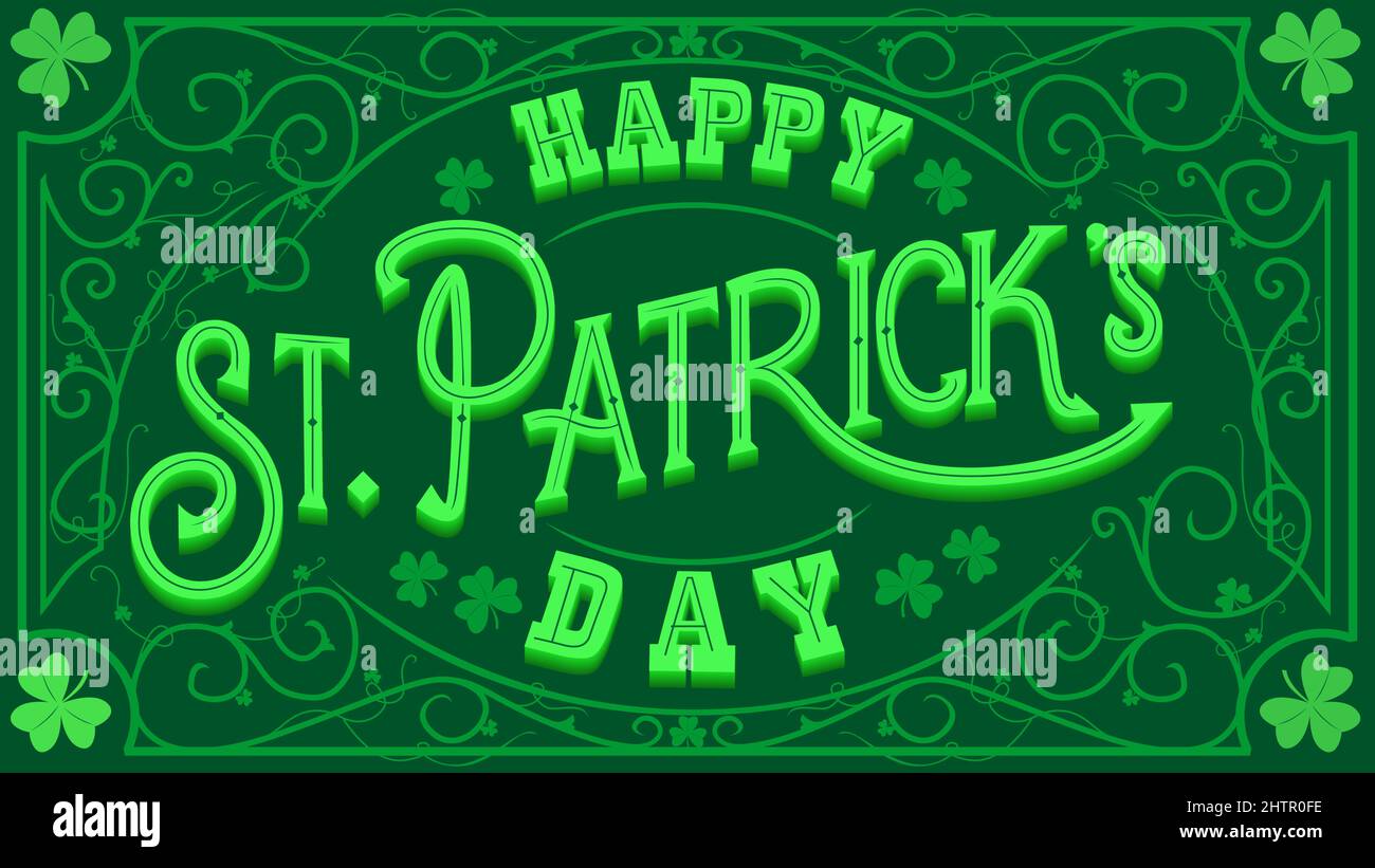 happy st patricks day vintage retro typography on green background. St. Patrick's Day. floral shamrock leaf clover decoration border. Typography. Vect Stock Vector