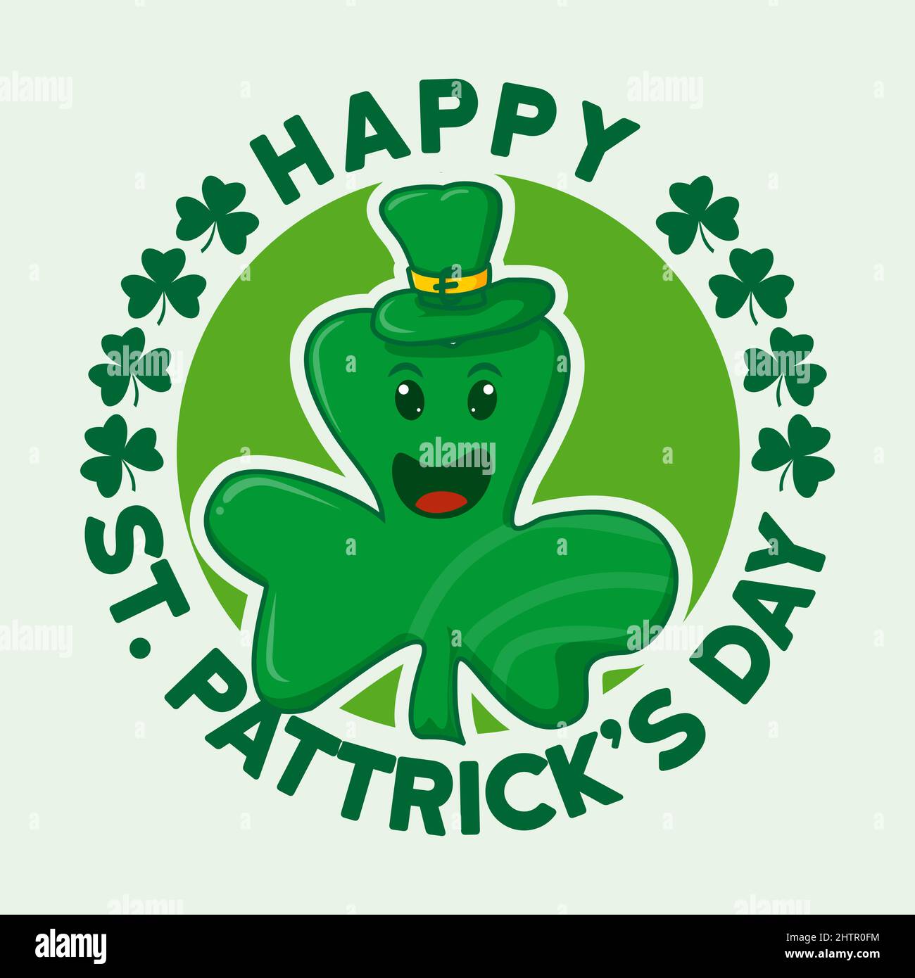 happy st patricks day scute hamrock leaf humanoid cartton. St. Patrick's Day. shamrock leaf clover. Typography. Vector illustration. Stock Vector