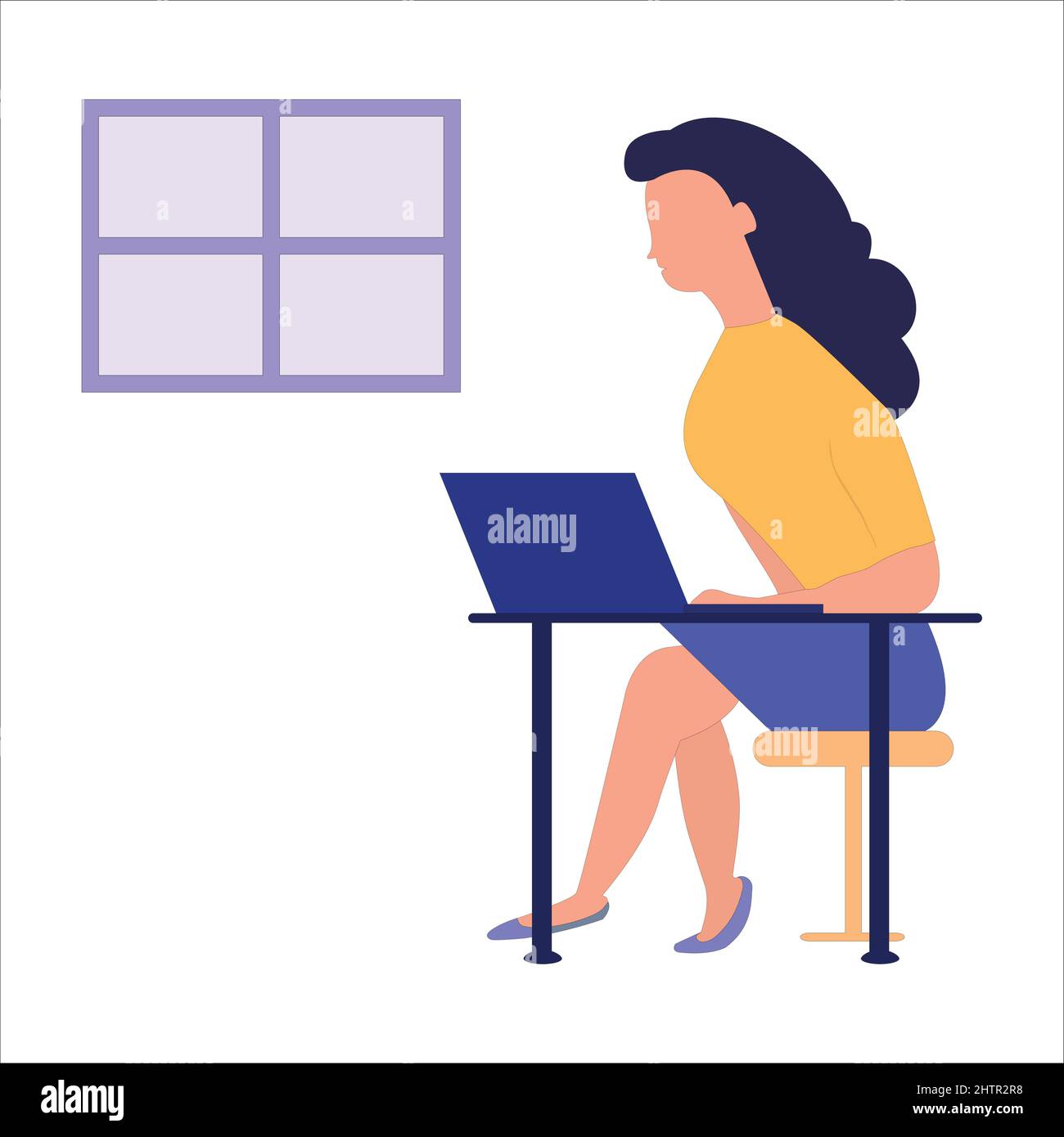 Girl Working on Laptop concept illustration Vector. Stock Vector