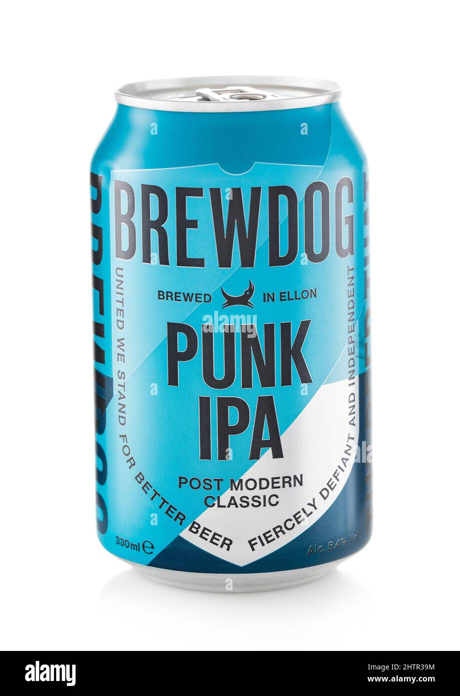 LONDON,UK - FEBRUARY 10,2022: Brewdog Punk Ipa Craft beer on white. Stock Photo