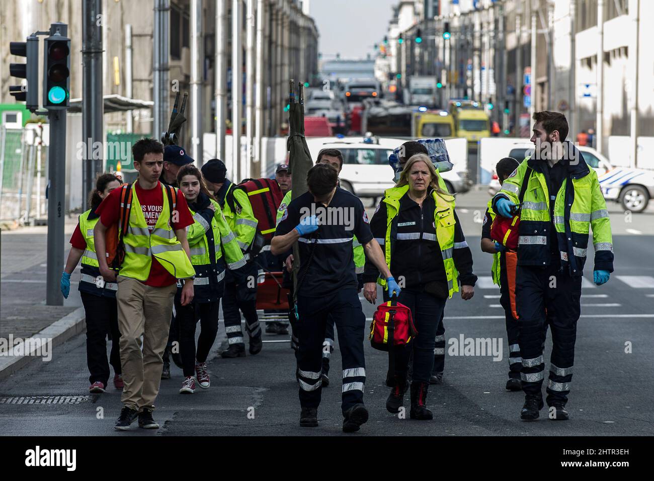 Bomb attack in trhe metro station Maelbeek in Brussels Security belt