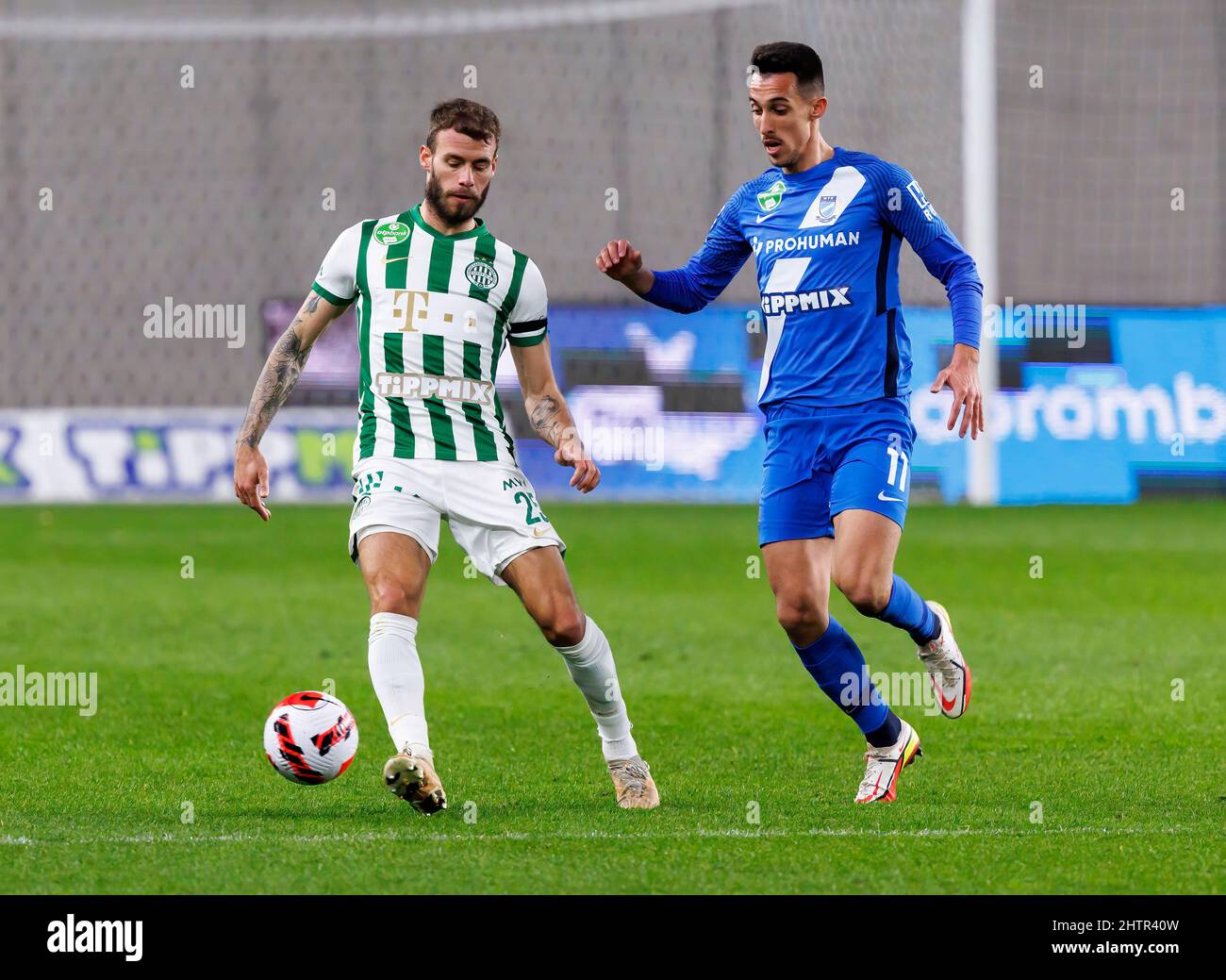 BUDAPEST, HUNGARY - FEBRUARY 15: (l-r) Miha Blazic of Ferencvarosi