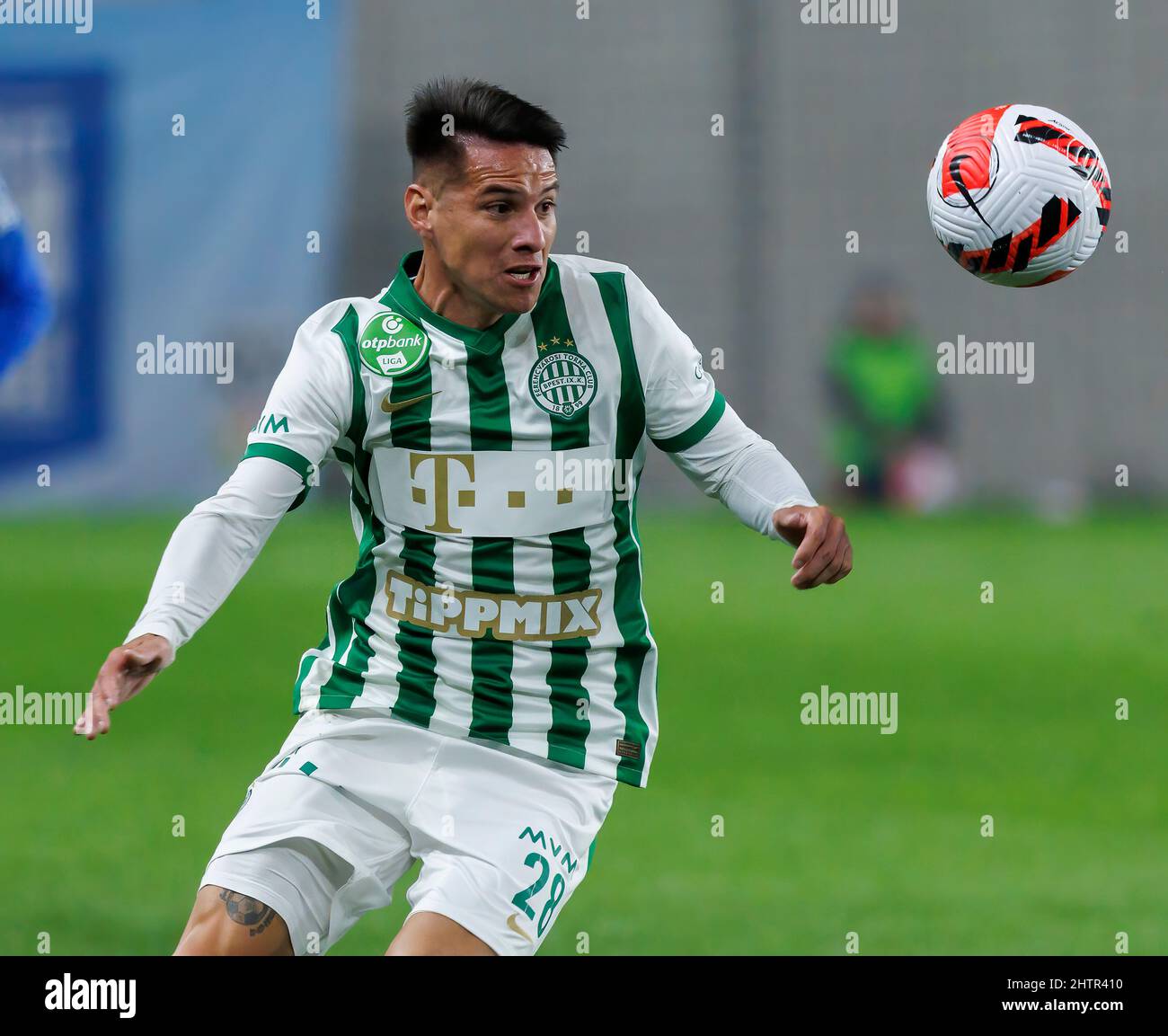 BUDAPEST, HUNGARY - FEBRUARY 19: Jose Marcos Marquinhos of Ferencvarosi TC  reacts during the Hungarian OTP Bank Liga match between MTK Budapest and Ferencvarosi  TC at Hidegkuti Nandor Stadium on February 19