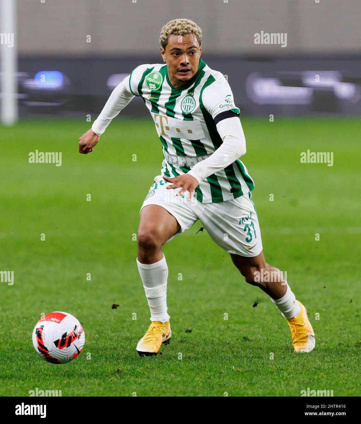 Henry Wingo of Ferencvarosi TC controls the ball during the