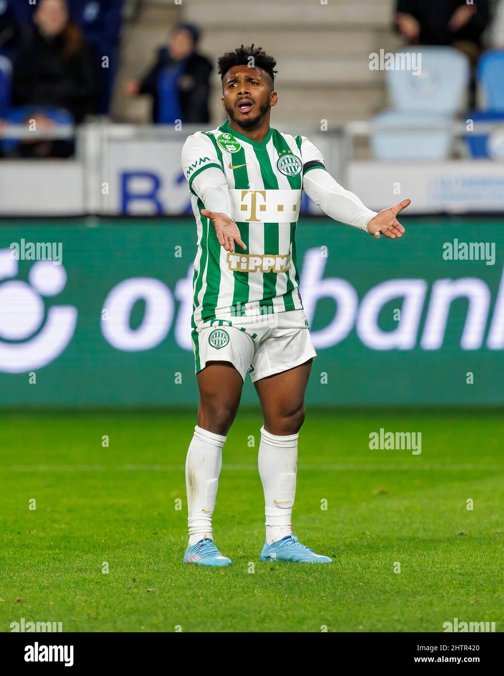 BUDAPEST, HUNGARY - FEBRUARY 19: Jose Marcos Marquinhos of Ferencvarosi TC  reacts during the Hungarian OTP Bank Liga match between MTK Budapest and Ferencvarosi  TC at Hidegkuti Nandor Stadium on February 19