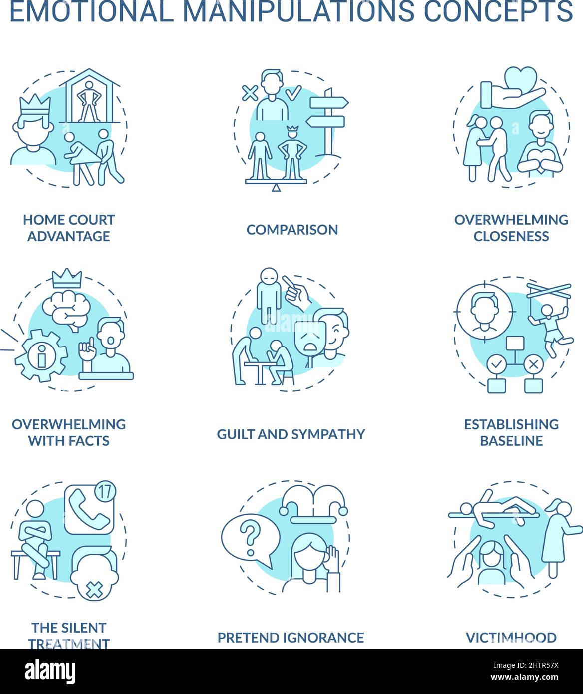 Emotional manipulations turquoise concept icons set Stock Vector Image ...