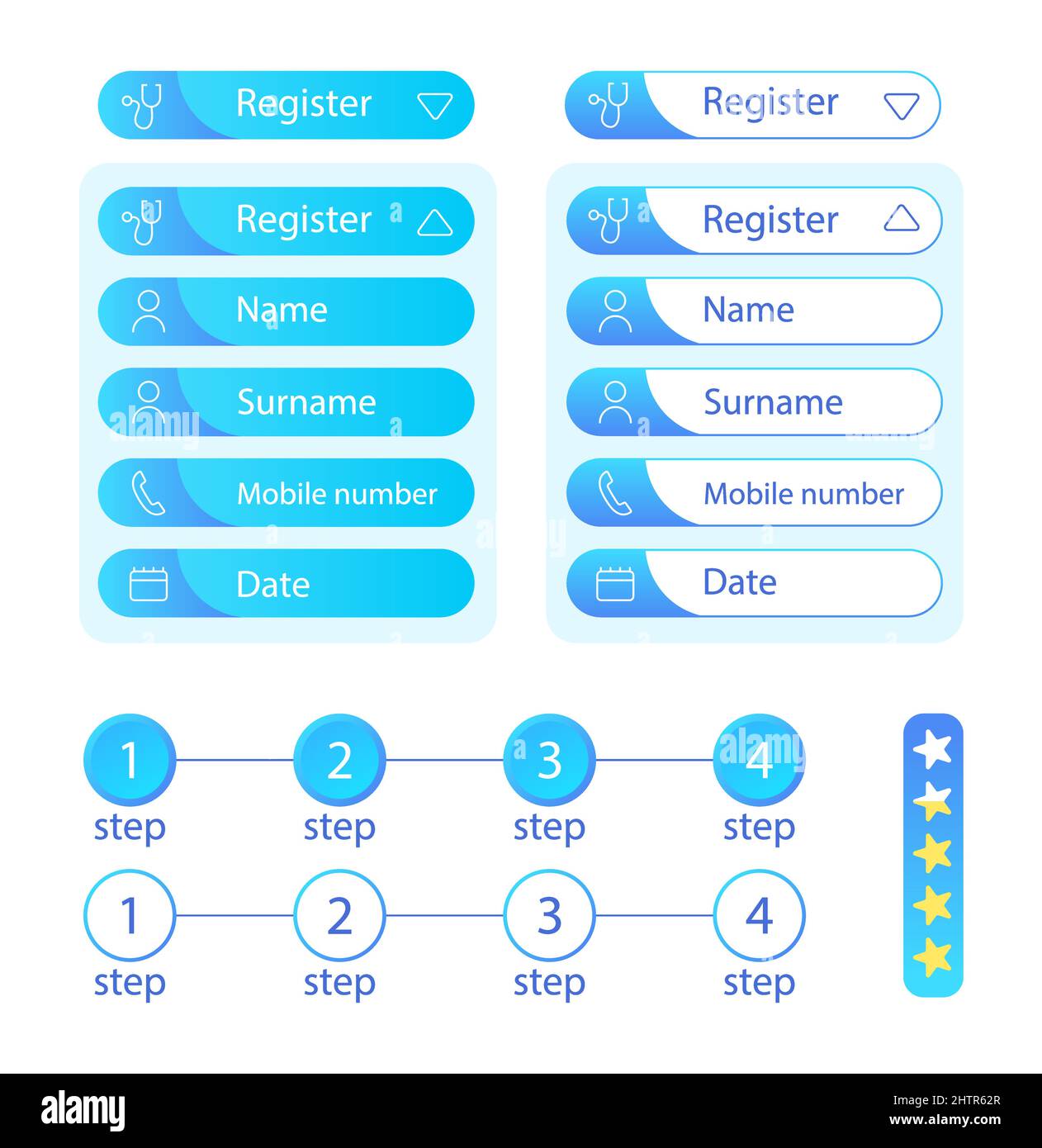 Book telehealth appointment options UI elements kit Stock Vector