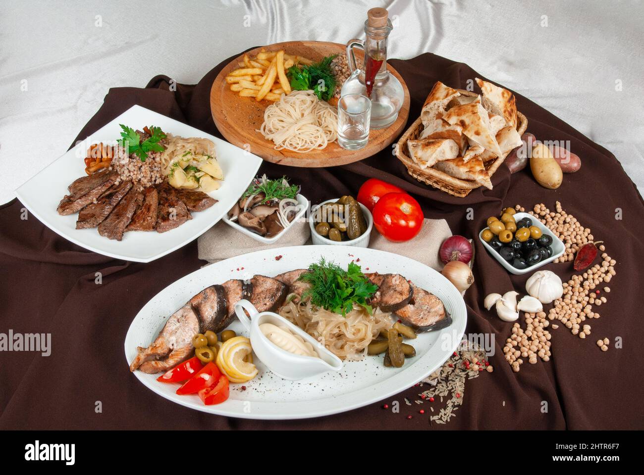 Different food dishes on the table, catering concept Stock Photo Alamy
