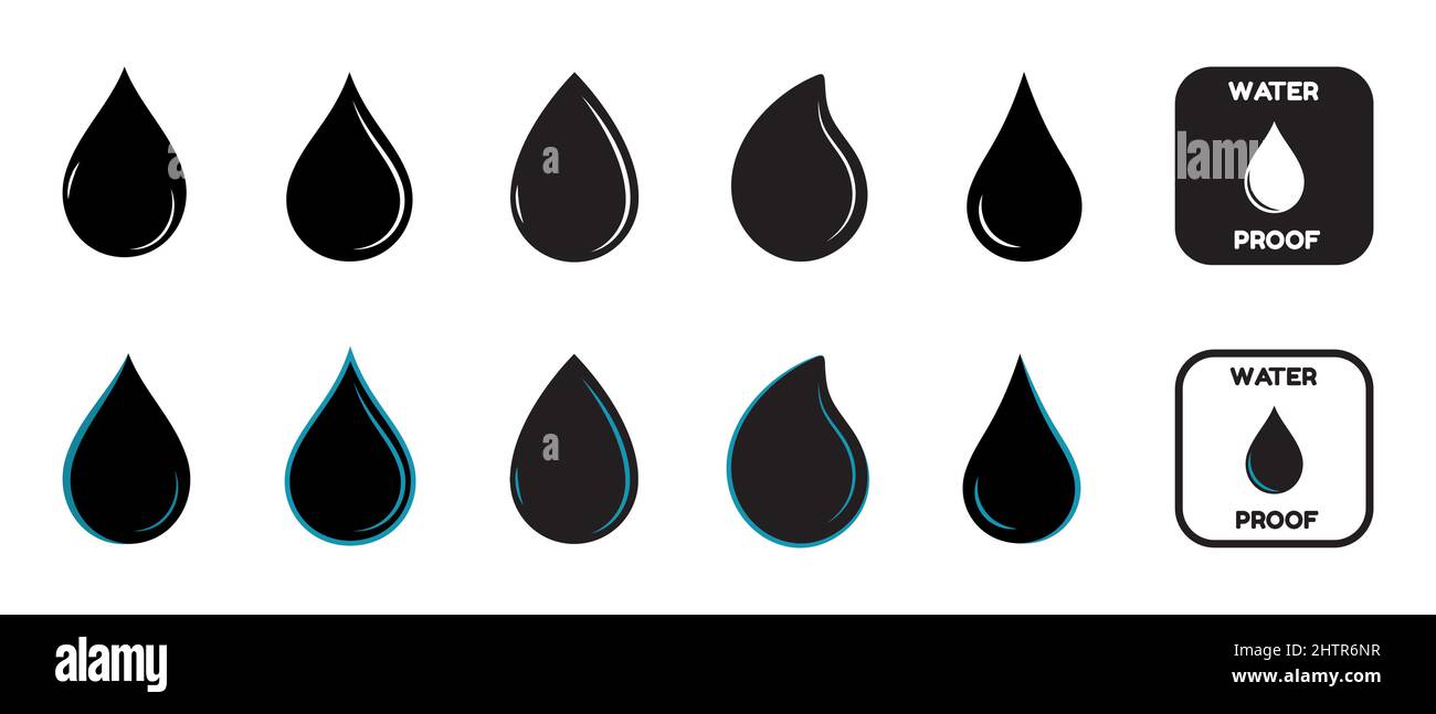 Waterdrop Icon Set - Flat Vector Illustrations Isolated On White Background Stock Vector