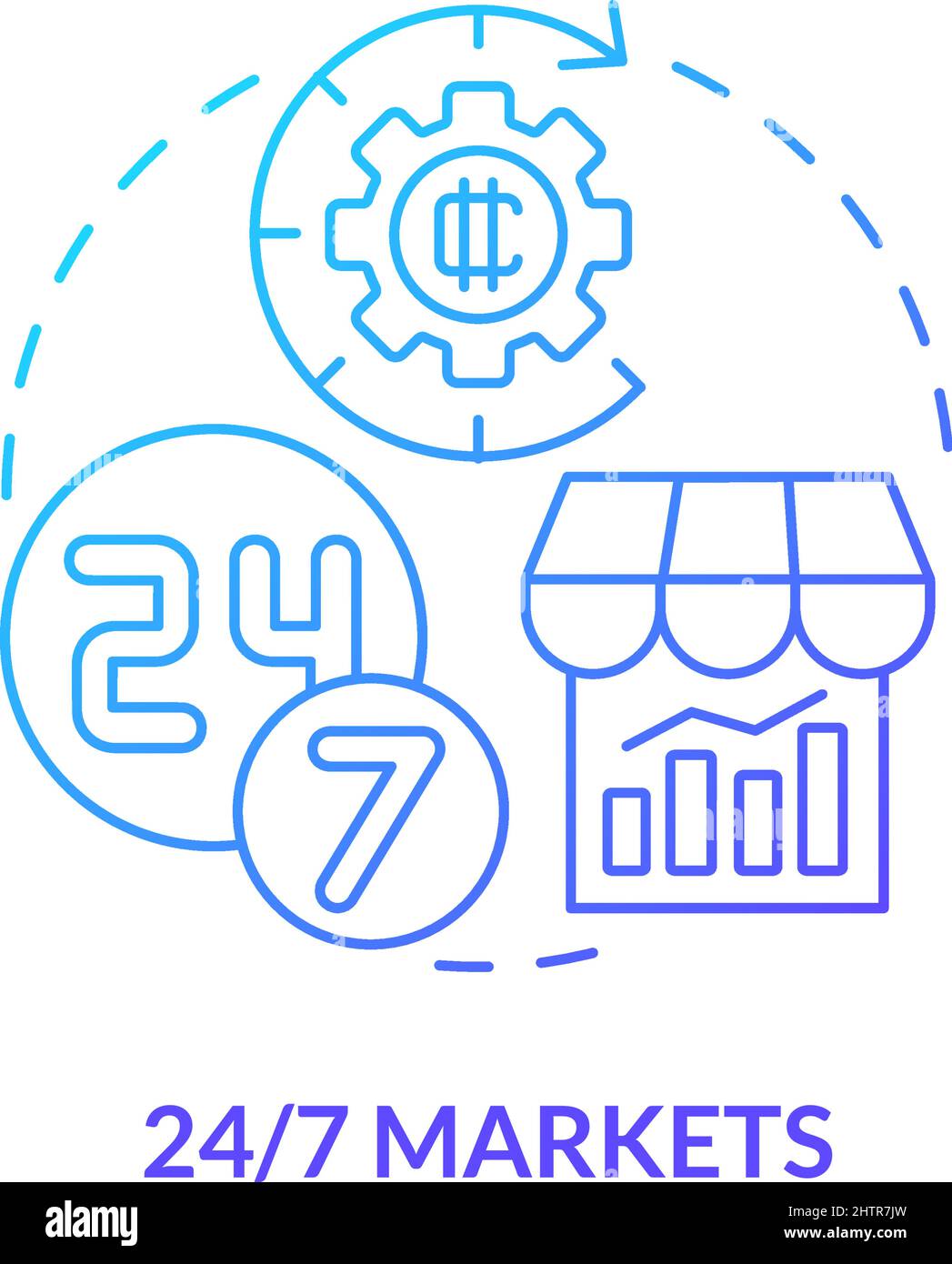 Nonstop markets blue gradient concept icon Stock Vector