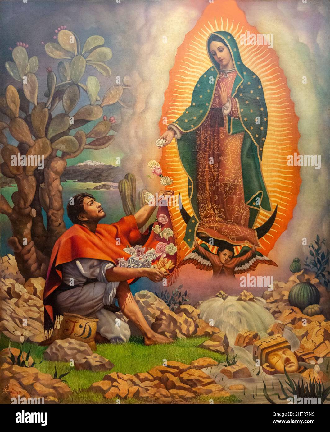The Virgin of Guadalupe, the Virgin Mary appeared to Juan Diego, a man of Aztec descent who had converted to Christianity, on December 9, 1531. Soumay Stock Photo