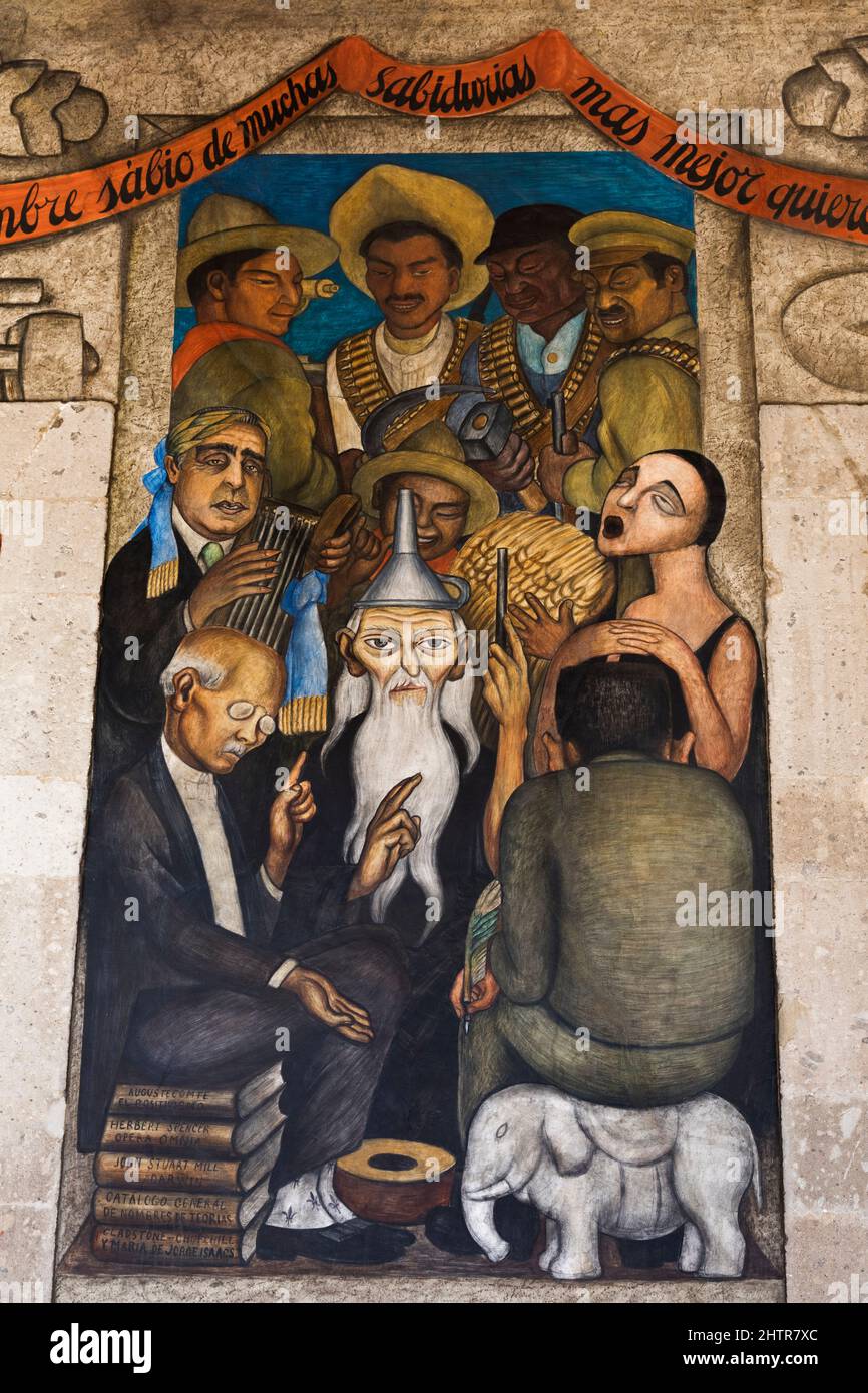 Wall Mural, 'The Wise', Painted by Diego Rivera, 1928,Secretariate of Education Building, Mexico City, Mexico Stock Photo