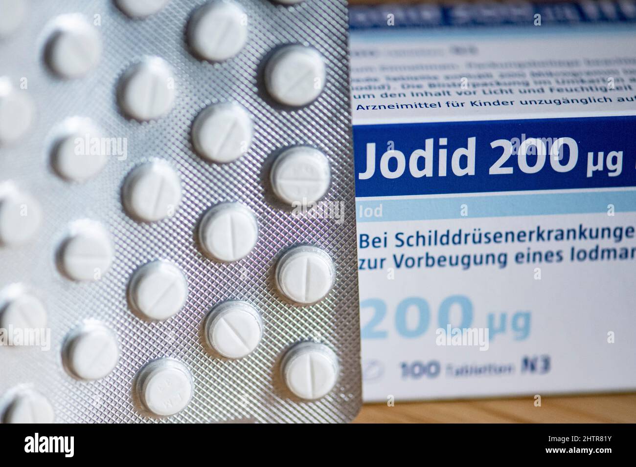 ILLUSTRATION 02 March 2022, Berlin A pack of iodide tablets lies on a table. According to the