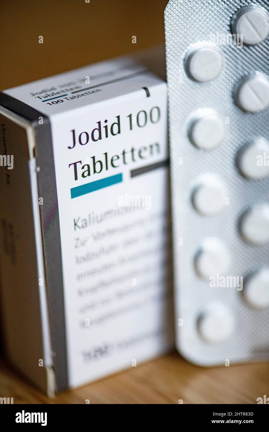 ILLUSTRATION 02 March 2022, Berlin A pack of iodide tablets lies on
