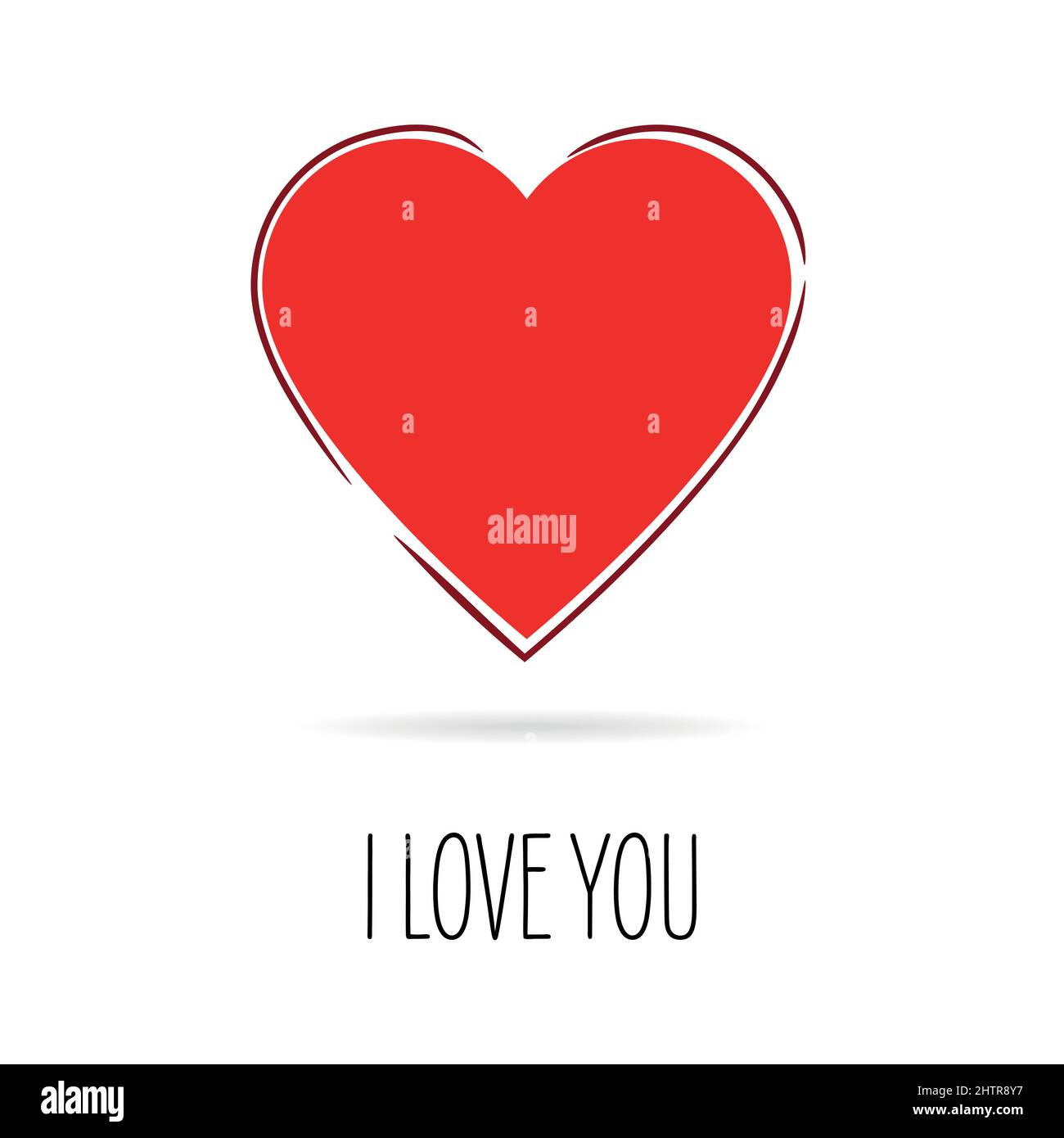 I love you - Heart Icon with shadow and text on a white background Stock Vector