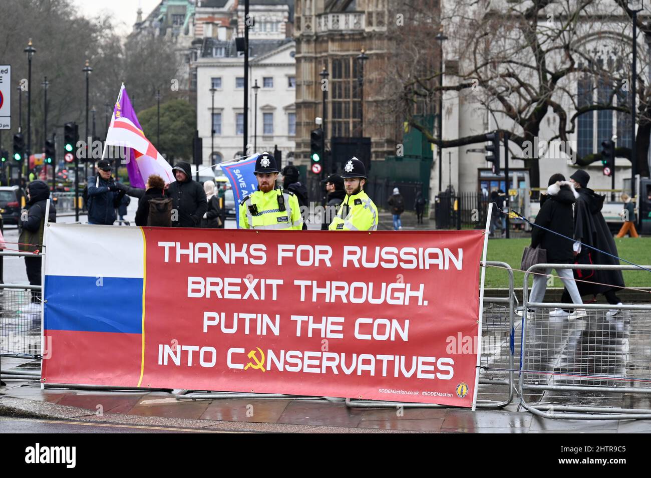 London, UK. 2nd March 2022, SODEM Anti Tory Government protesters demonstrated against the Russian Invasion of Ukraine, Parliament Square, Westminster. Credit: michael melia/Alamy Live News Stock Photo