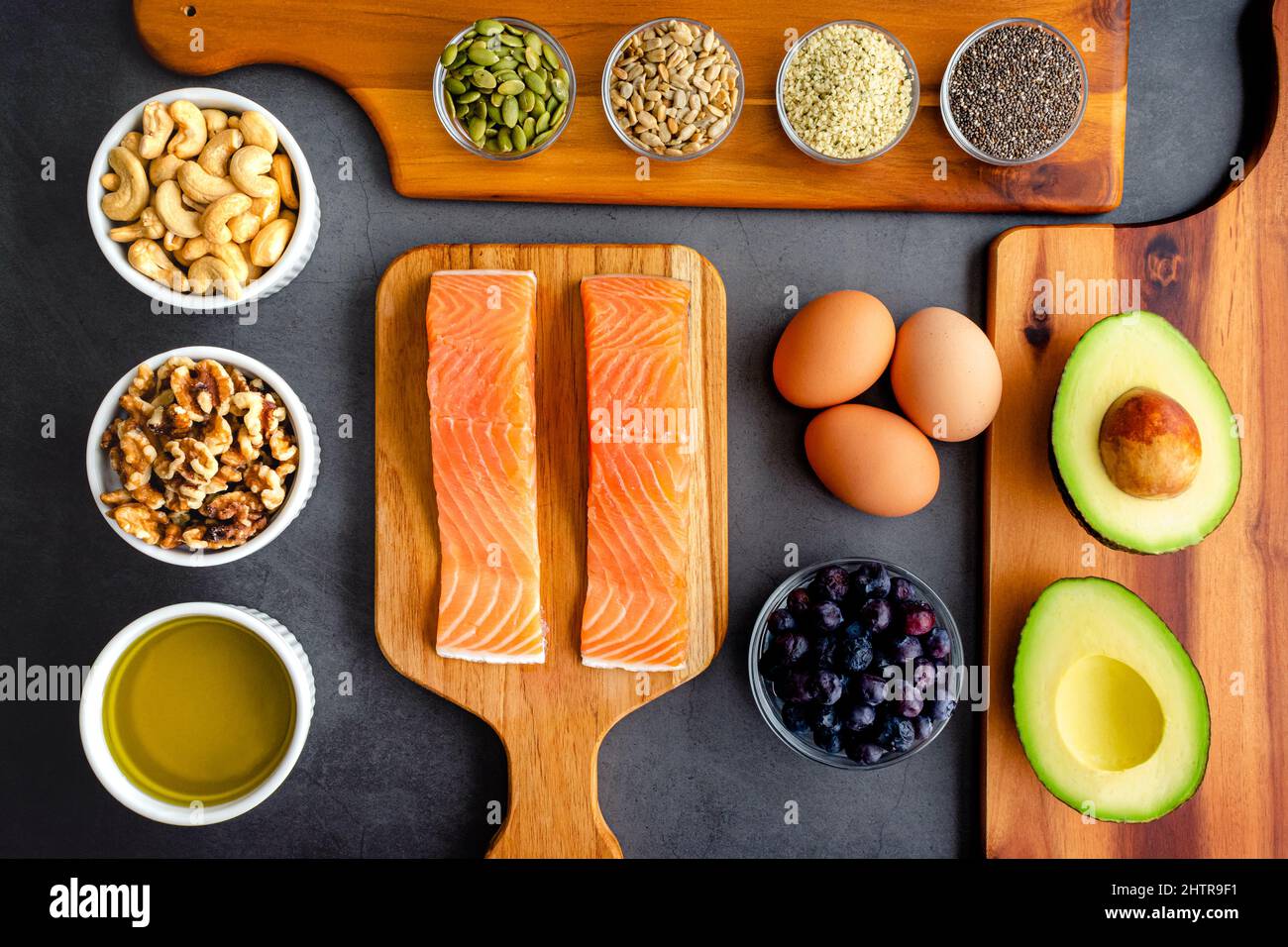 Overhead View of Fresh Omega3 Rich Foods A variety of healthy foods