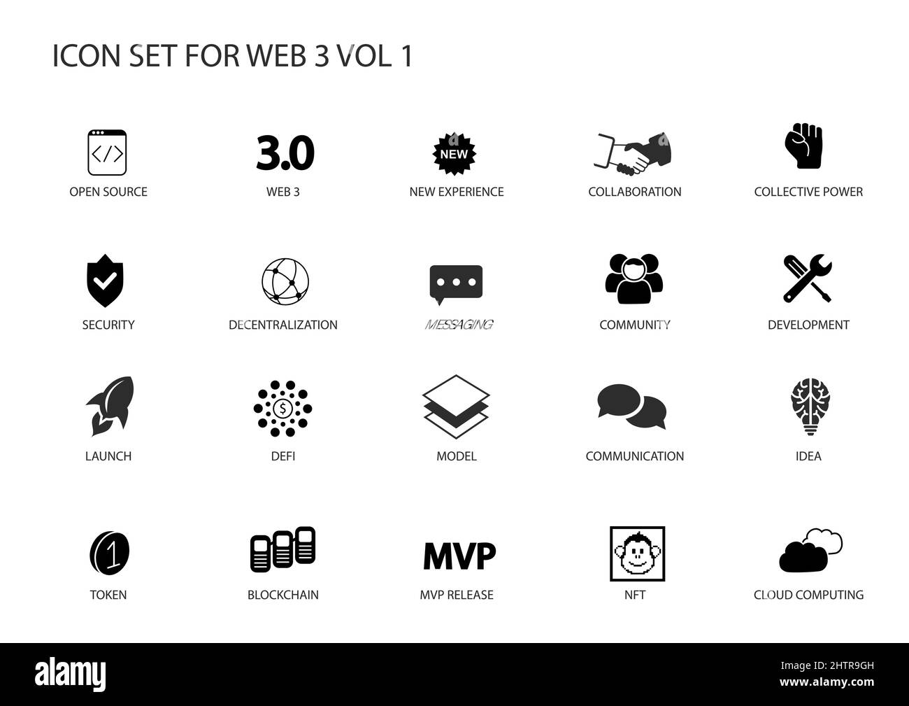 Web3 or Web 3.0 vector icon set. A collection of various symbols for the semantic web or web3 topic for infographics Stock Vector