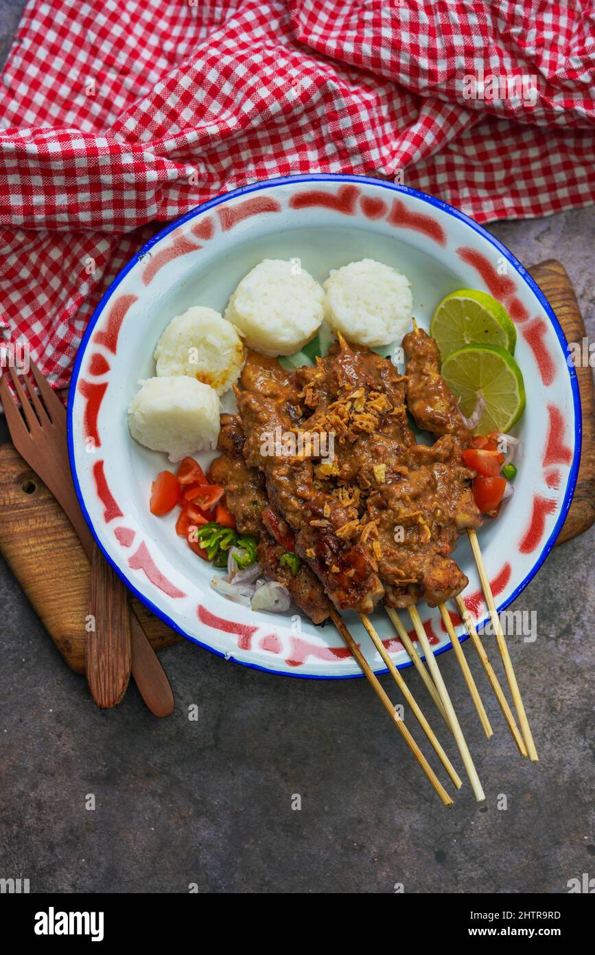 Indonesian Famous Food Sate Ayam Chicken Satay Served With Peanut