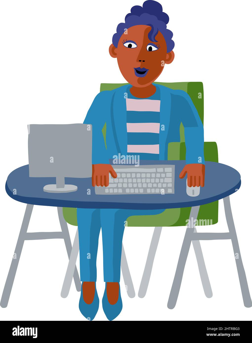 Woman Working Behind Desk Computer Workstation Stock Vector Image & Art ...