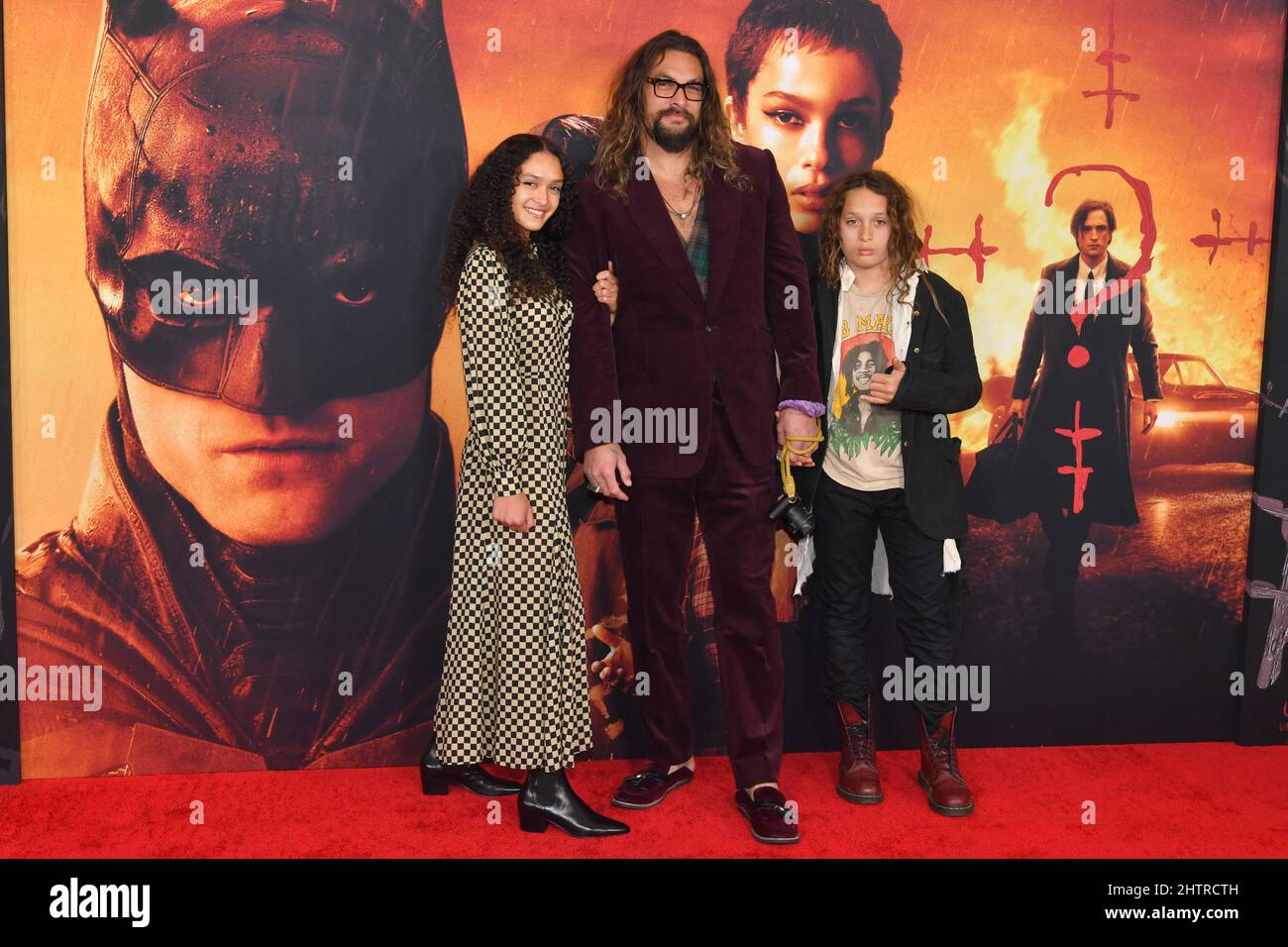 Lola Momoa, Jason Momoa and Nakoa-Wolf Momoa attend "The Batman" World
