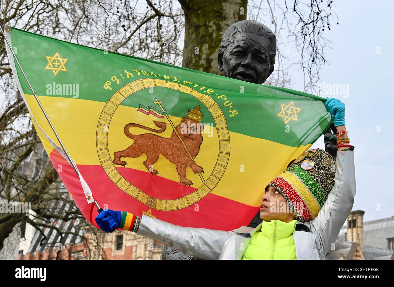 London, UK. Stand Up for Ethiopia Rally, Nelson Mandela Statue, Parliament Square, London. UK Credit: michael melia/Alamy Live News Stock Photo