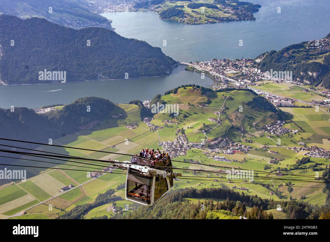 Beautiful aerial view of a Cable car on the majestic countryside in