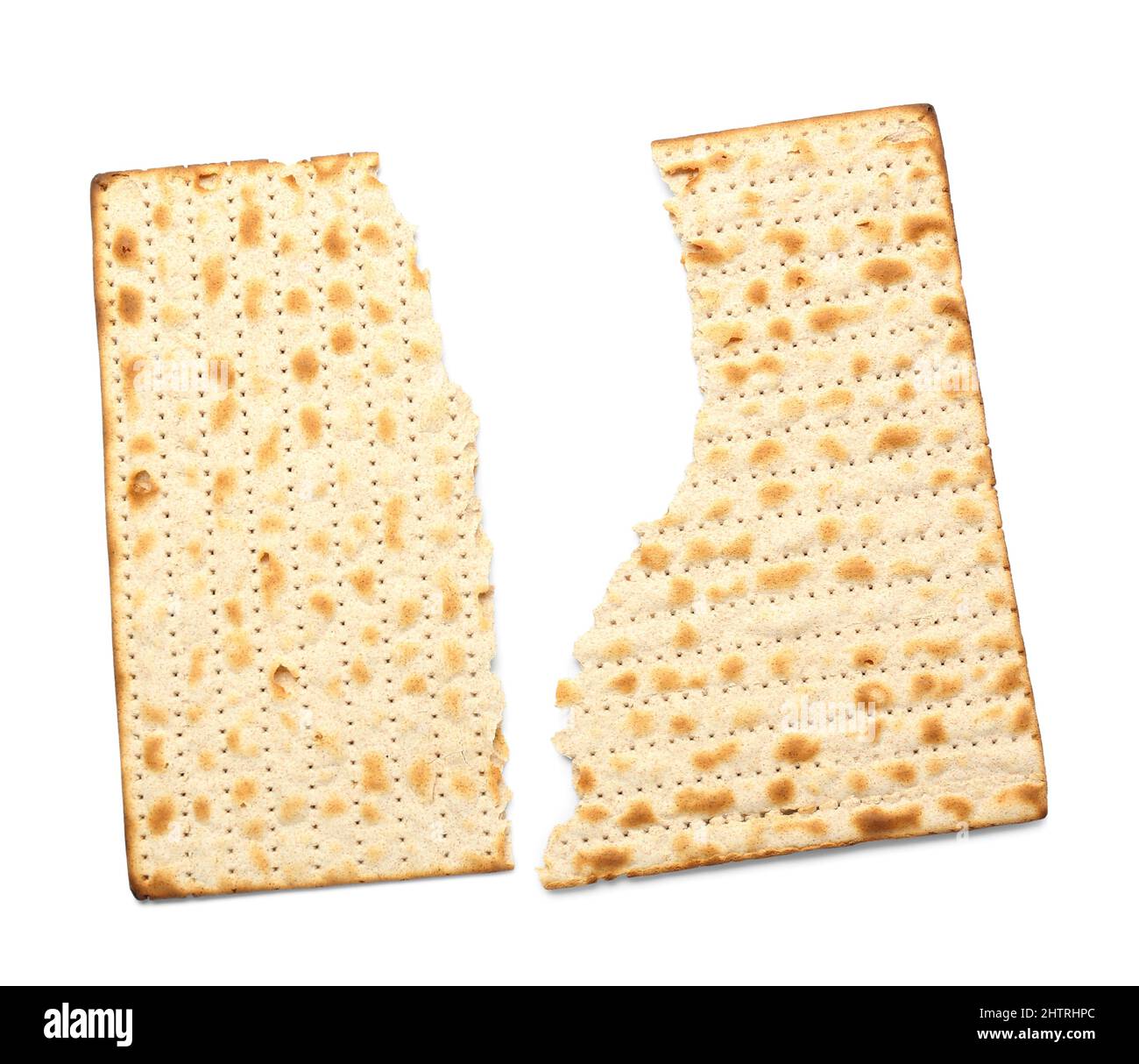 Torn Jewish flatbread matza for Passover on white background Stock Photo Alamy