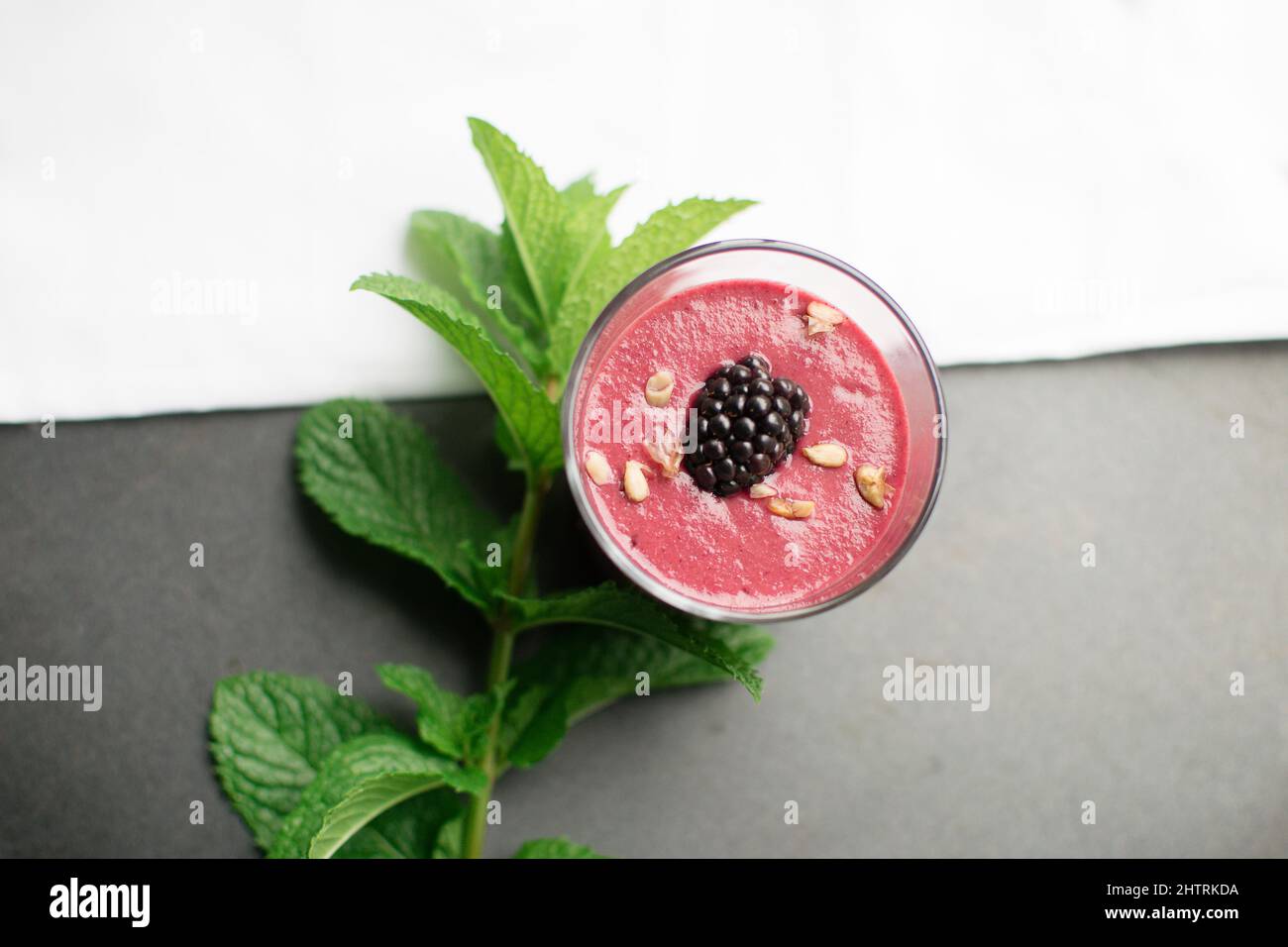 Berry smoothie with mint and blackberry Stock Photo