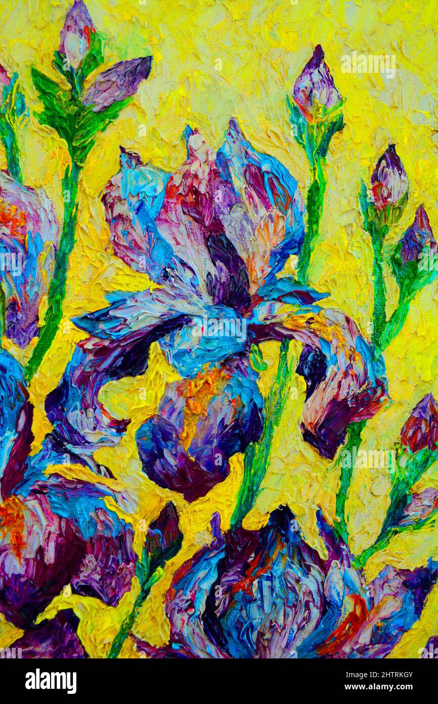 Beautiful Iris Flowers Oil Painting Stock Photo Alamy