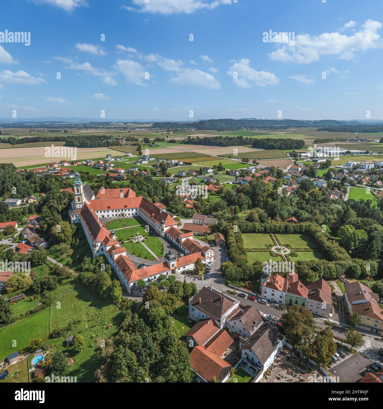 Aerial view to Reichersberg on Inn in Upper Austria Stock Photo
