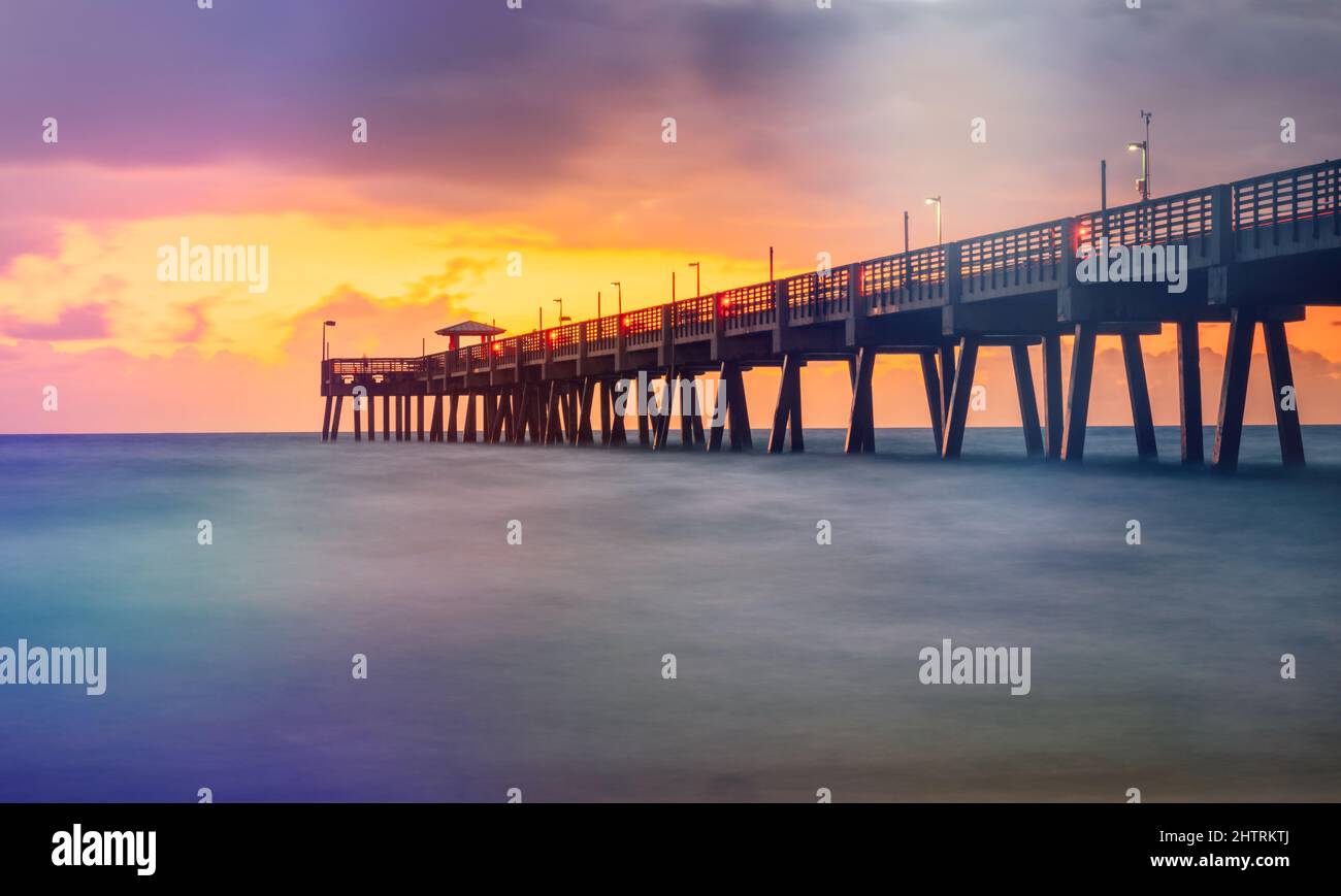 dania beach pier florida sunrise Stock Photo