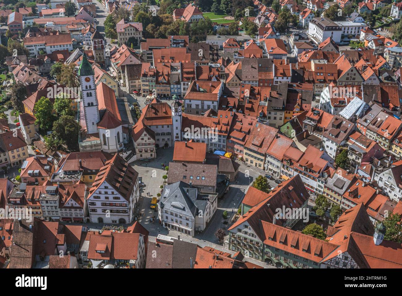 Aerial view to the beautiful town of Wangen in western part of Allgaeu ...