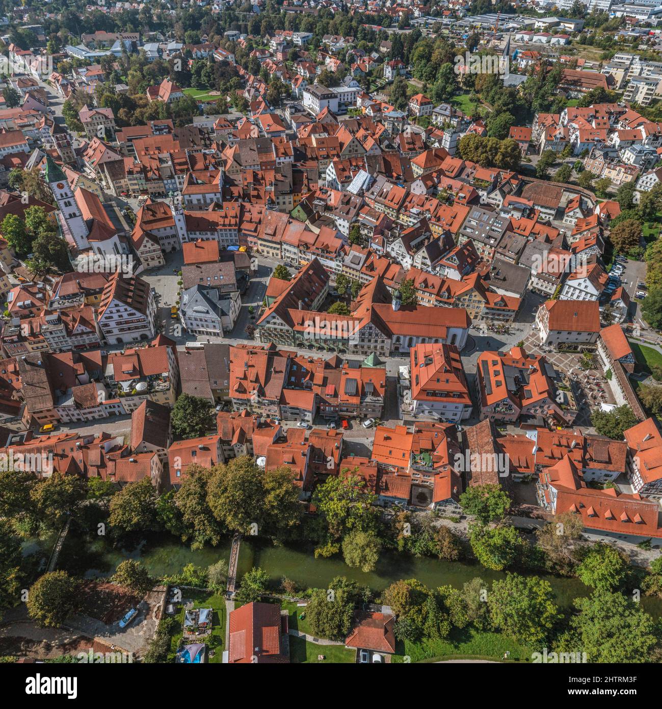 Aerial view to the beautiful town of Wangen in western part of Allgaeu ...