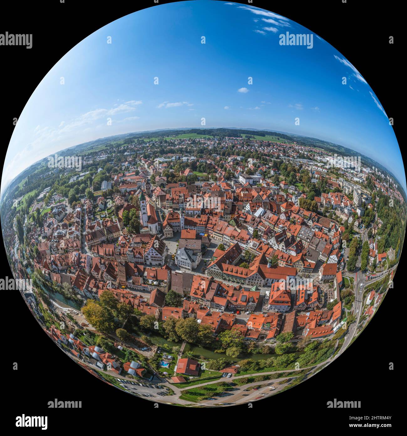 Aerial view to the beautiful town of Wangen in western part of Allgaeu ...