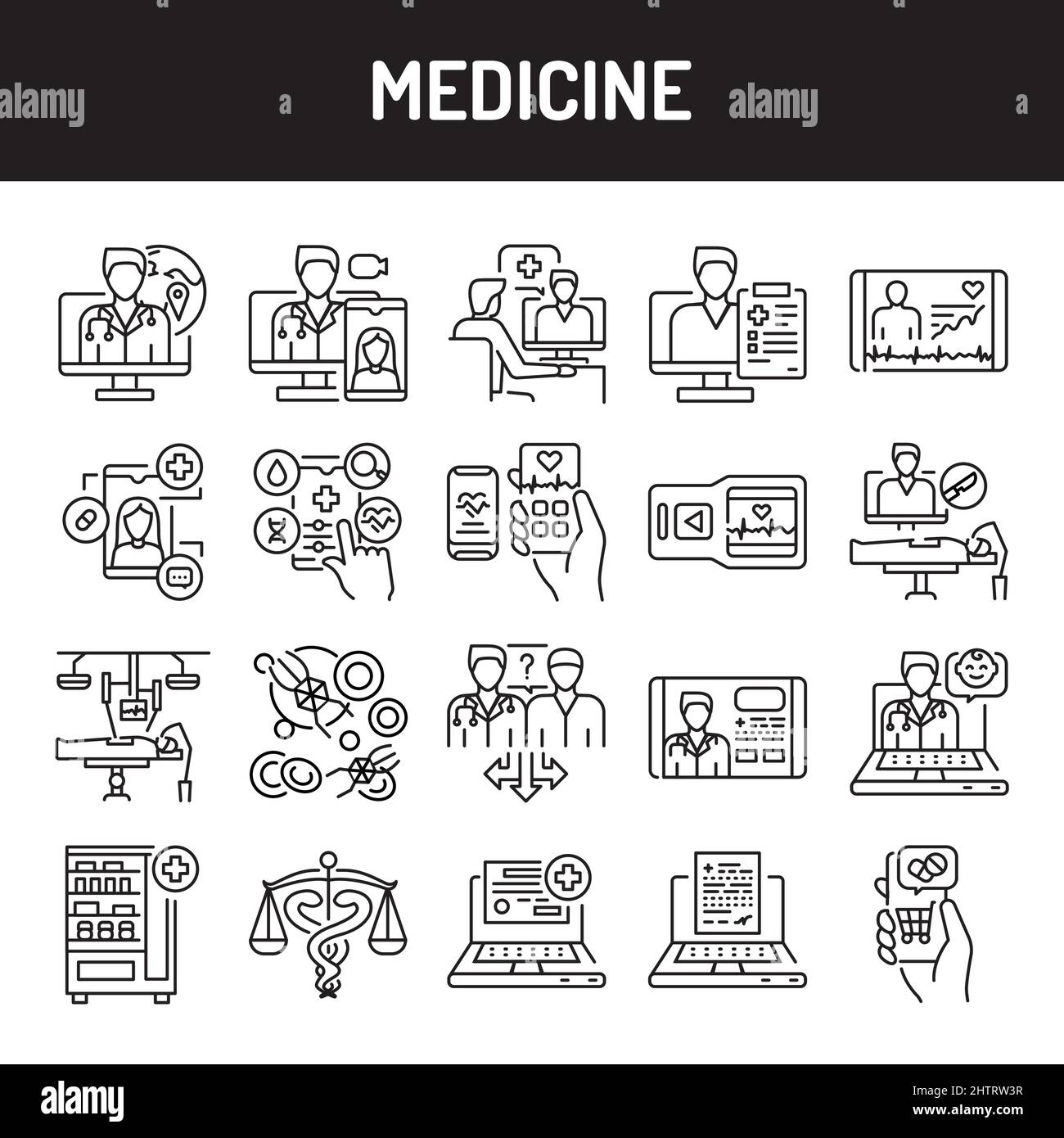 Medicine line icons set. Isolated vector element. Outline pictograms for web page, mobile app, promo. Editable stroke. Stock Vector