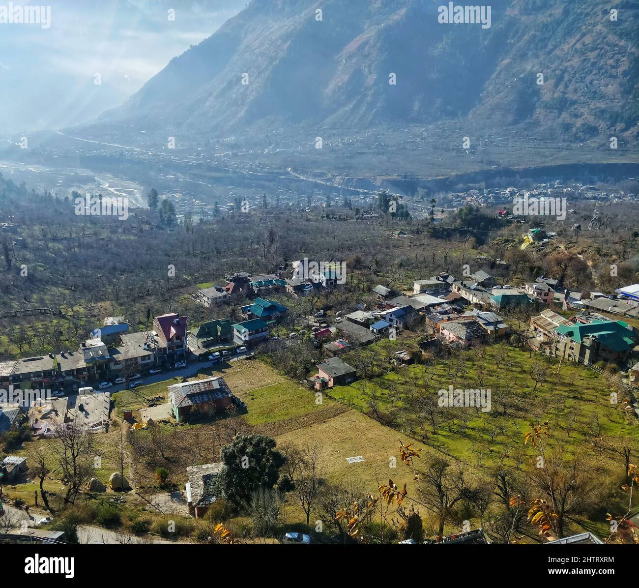 Aerial view of a small town among the mountains Stock Photo - Alamy