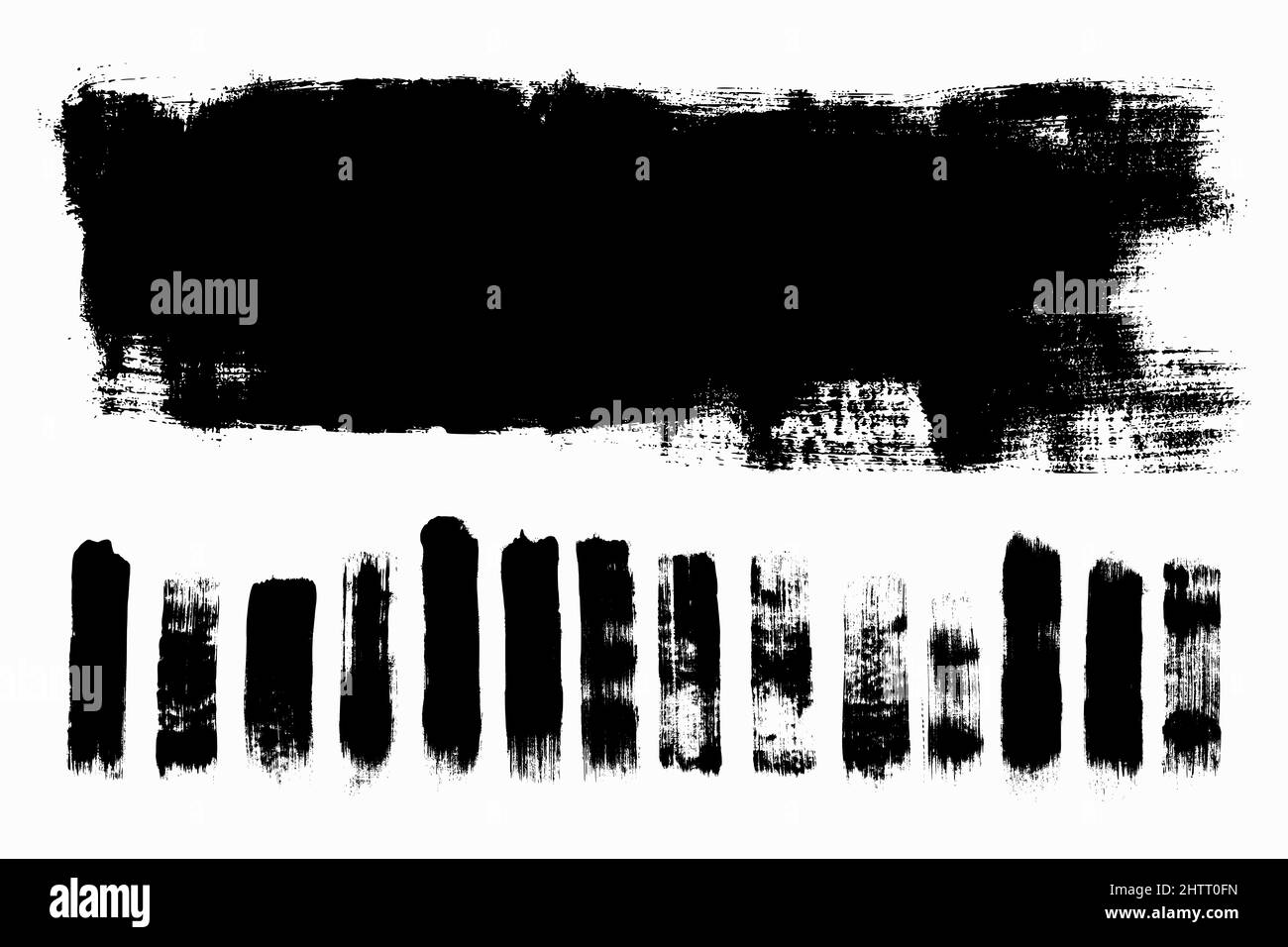 Vector illustration of black hand drawn grunge brush strokes set and big text box texture isolated on white background for your design Stock Vector