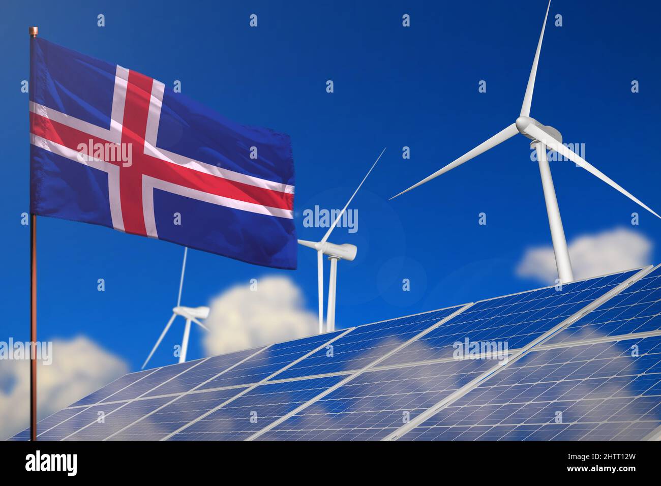 Iceland renewable energy wind and solar energy concept with wind