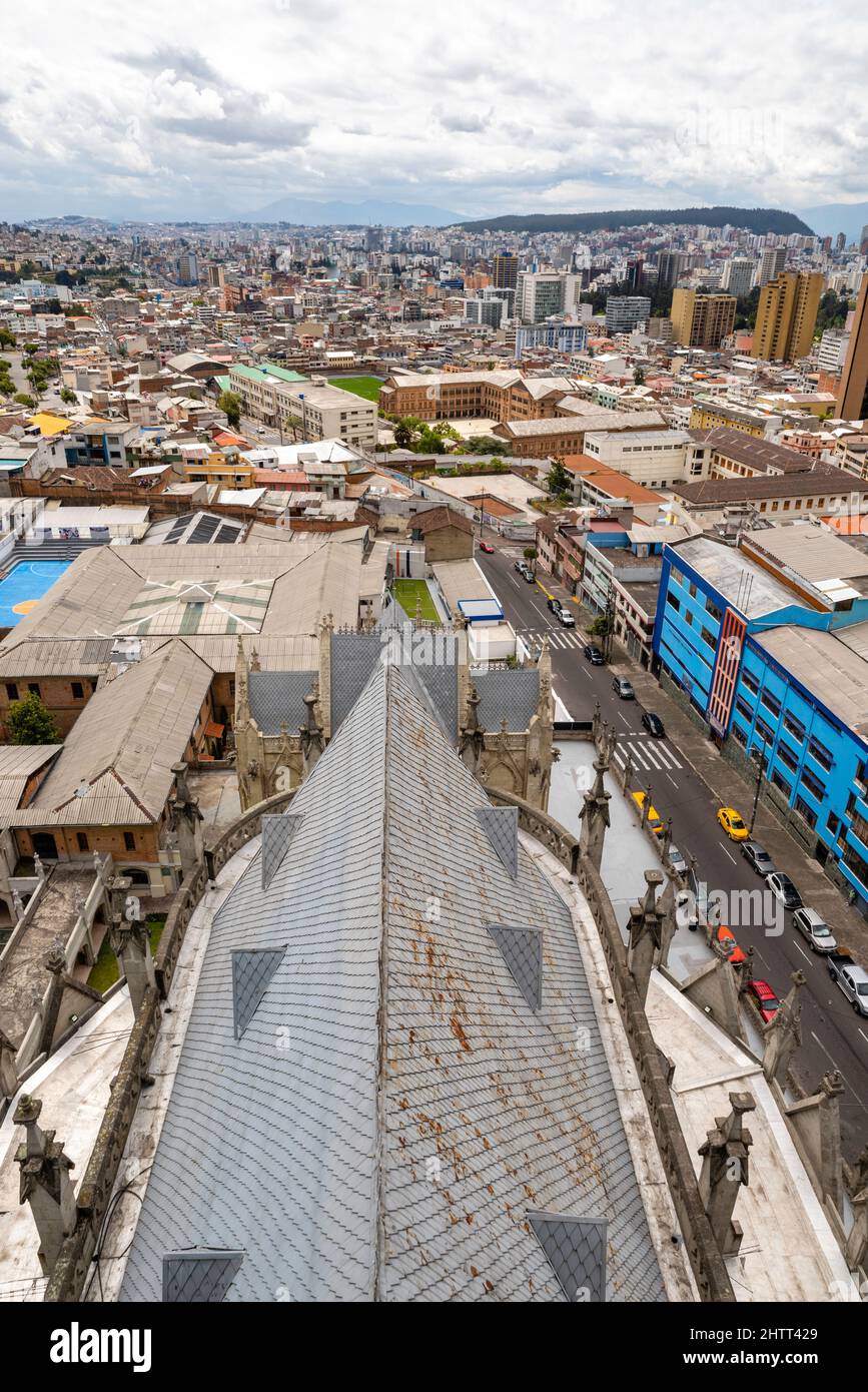 View of the Quito skyline from the Basilica del Voto Nacional; Quito, Ecuador Stock Photo Alamy