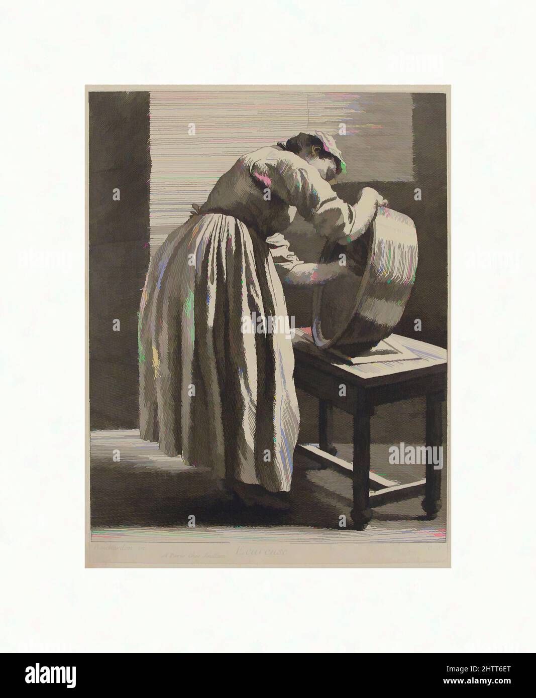 Art inspired by Scullery Maid, 1737, Etching with some engraving, sheet: 9 1/4 x 7 1/16 in. (23.5 x 18 cm), Prints, After Edme Bouchardon (French, Chaumont 1698–1762 Paris), Anne Claude Philippe de Tubières, comte de Caylus (French, Paris 1692–1765 Paris, Classic works modernized by Artotop with a splash of modernity. Shapes, color and value, eye-catching visual impact on art. Emotions through freedom of artworks in a contemporary way. A timeless message pursuing a wildly creative new direction. Artists turning to the digital medium and creating the Artotop NFT Stock Photo