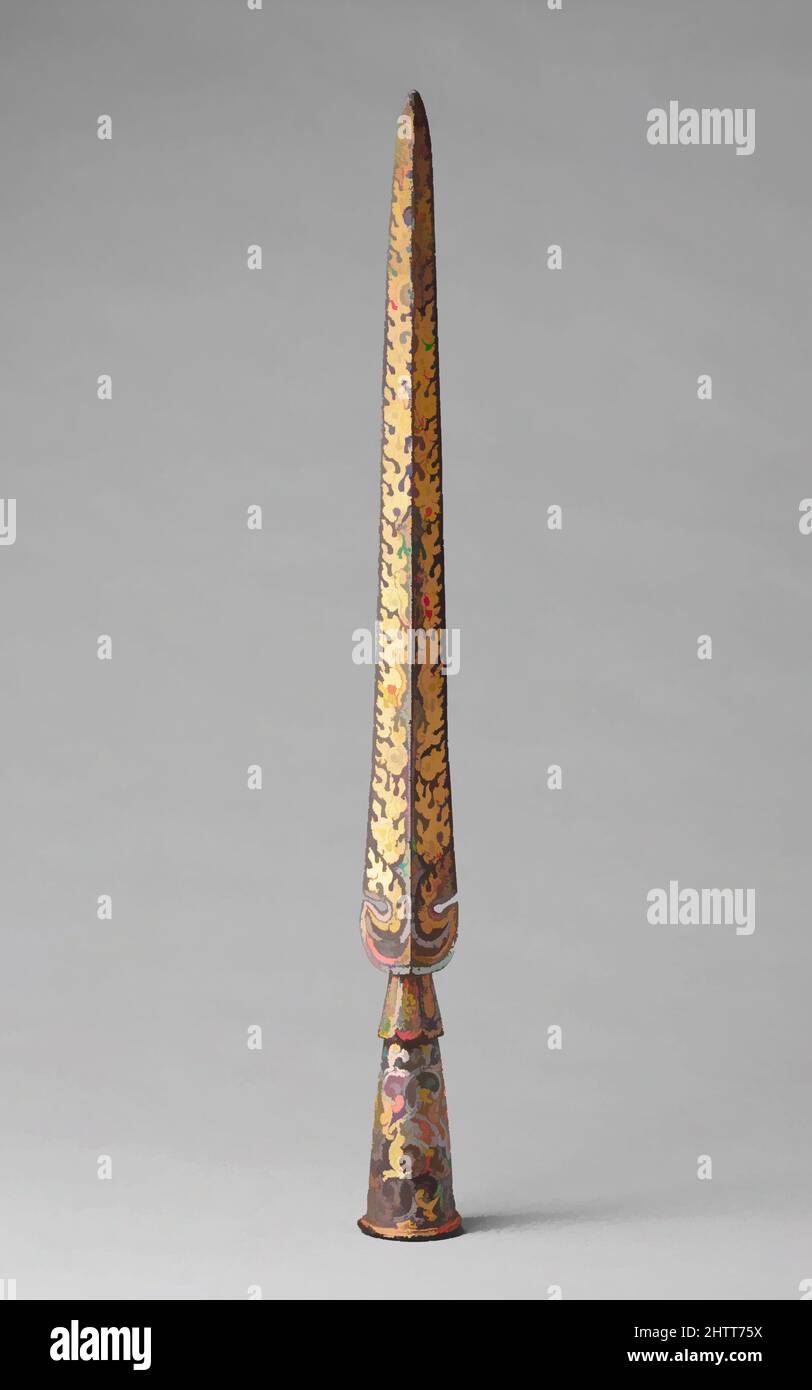 Art inspired by Spearhead (Mdung Rtse), 17th–18th century, Tibetan, Iron, gold, silver, L. 18 7/8 in. (47.9 cm), Shafted Weapons, Classic works modernized by Artotop with a splash of modernity. Shapes, color and value, eye-catching visual impact on art. Emotions through freedom of artworks in a contemporary way. A timeless message pursuing a wildly creative new direction. Artists turning to the digital medium and creating the Artotop NFT Stock Photo