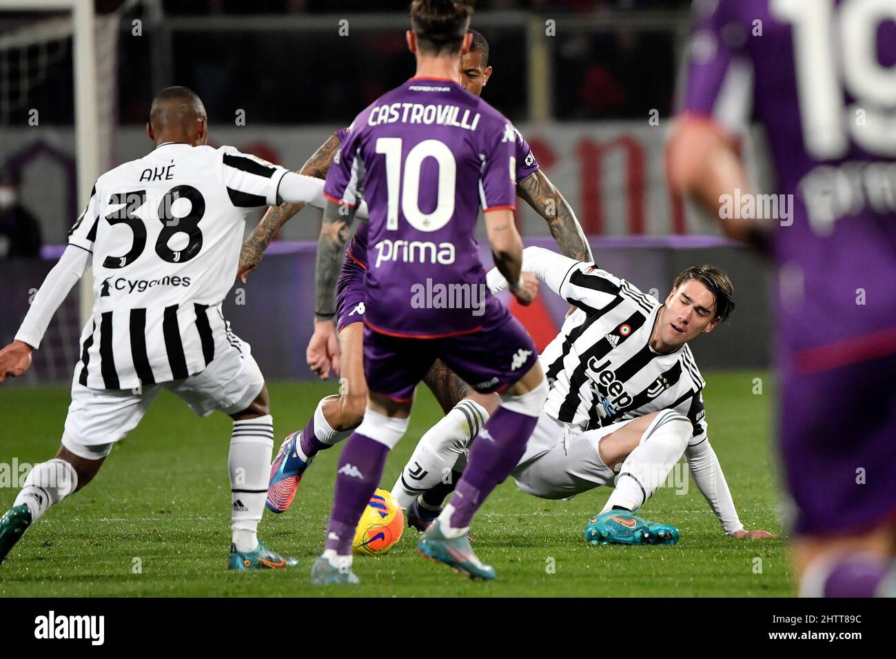 Dusan Vlahovic of ACF Fiorentina in action against Leonardo Bonucci of Juventus  FC during ACF Fiorentina vs Juventu - Photo .LiveMedia/Matteo Papini Stock  Photo - Alamy