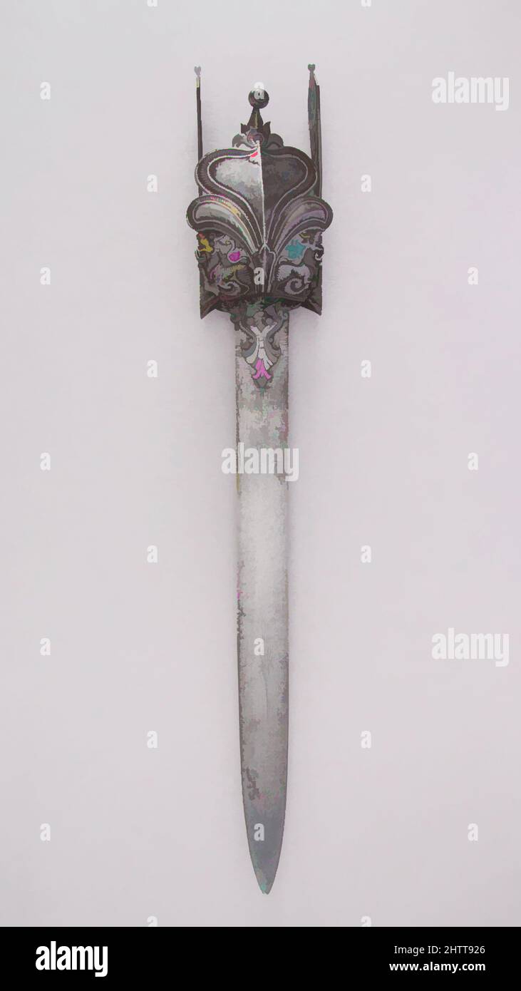 Art inspired by Guarded Dagger (Katar), 17th century, Thanjavur, Tamil Nadu, Indian, Thanjavur; blade, European, Steel, L. 22 in. (55.9 cm); W. 4 13/16 in. (12.2 cm); Wt. 1 lb. 9.7 oz. (728.6 g), Daggers, Classic works modernized by Artotop with a splash of modernity. Shapes, color and value, eye-catching visual impact on art. Emotions through freedom of artworks in a contemporary way. A timeless message pursuing a wildly creative new direction. Artists turning to the digital medium and creating the Artotop NFT Stock Photo