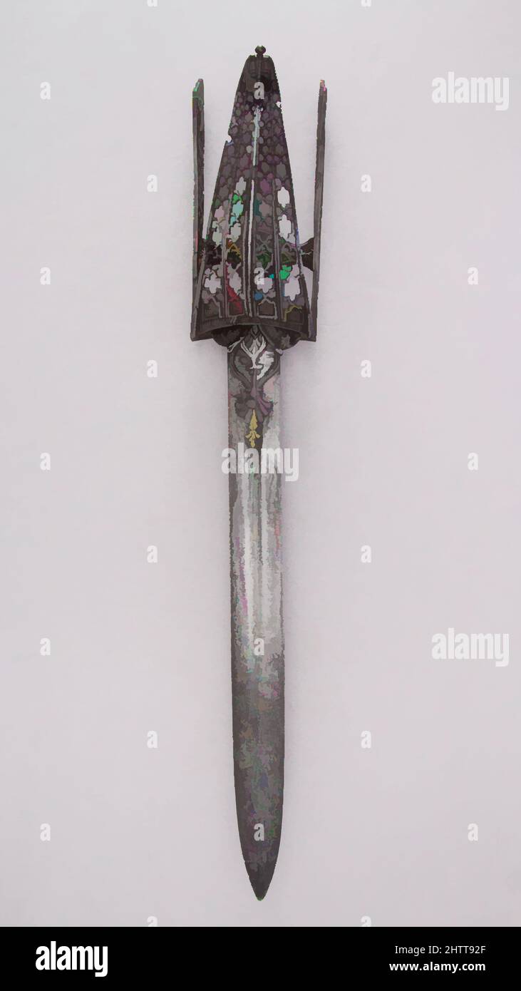 Art inspired by Guarded Dagger (Katar), 17th century, Thanjavur, Tamil Nadu, Indian, Thanjavur; blade, European, Steel, L. 22 in. (55.9 cm); W. 3 3/4 in. (9.5 cm); Wt. 1 lb. 9.2 oz. (714.4 g), Daggers, Classic works modernized by Artotop with a splash of modernity. Shapes, color and value, eye-catching visual impact on art. Emotions through freedom of artworks in a contemporary way. A timeless message pursuing a wildly creative new direction. Artists turning to the digital medium and creating the Artotop NFT Stock Photo