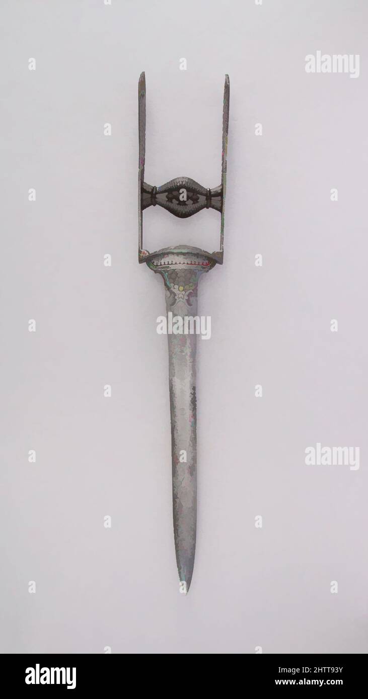 Art inspired by Dagger (Katar), 17th century, Thanjavur, Tamil Nadu, Indian, Thanjavur; blade, European, Steel, L. 20 in. (50.8 cm); W. 3 7/16 in. (8.7 cm); Wt. 1 lb. 4.8 oz. (589.7 g), Daggers, Classic works modernized by Artotop with a splash of modernity. Shapes, color and value, eye-catching visual impact on art. Emotions through freedom of artworks in a contemporary way. A timeless message pursuing a wildly creative new direction. Artists turning to the digital medium and creating the Artotop NFT Stock Photo